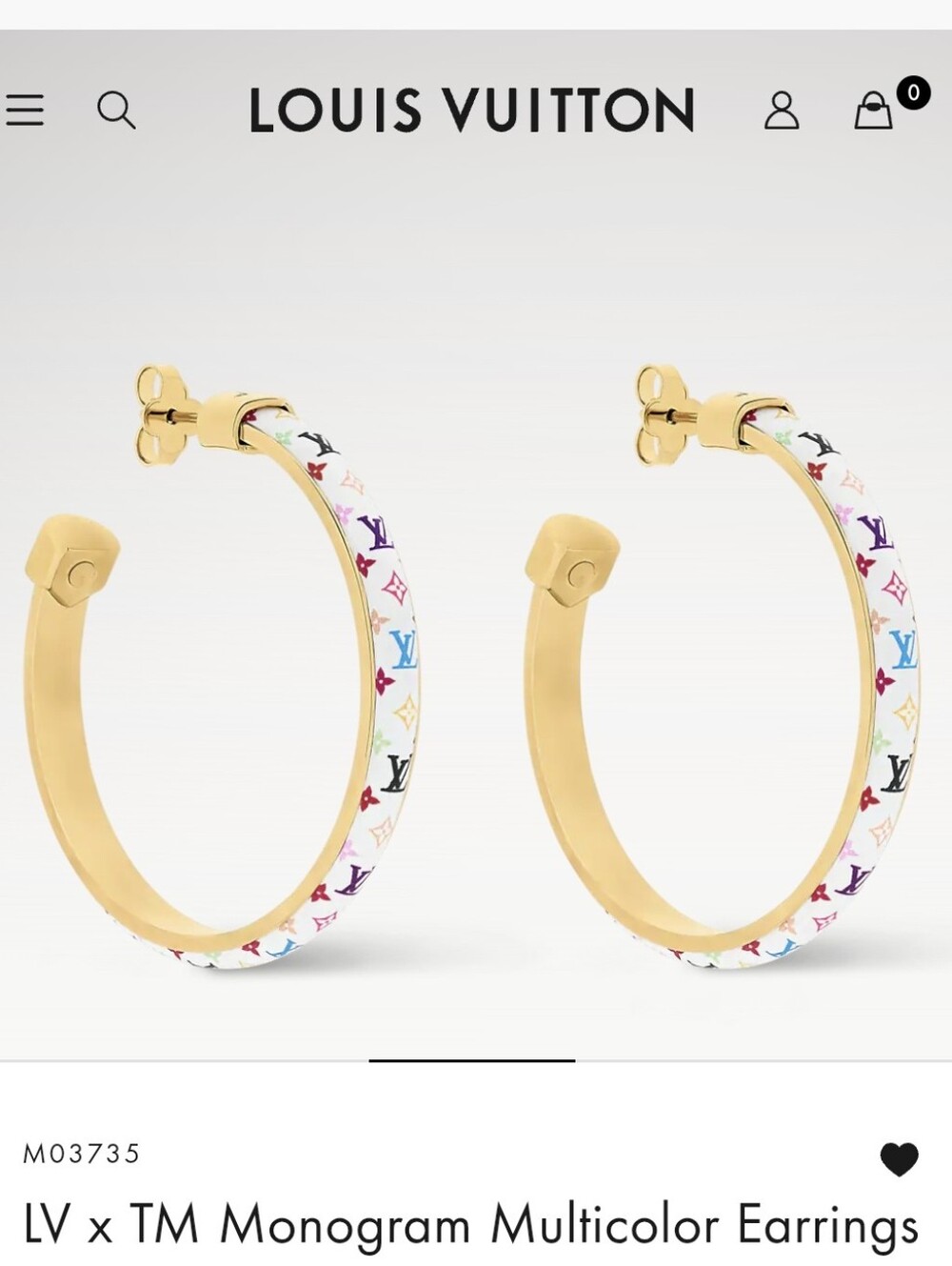 Louis Vuitton Gold Hoop Earrings White Multicolor Monogram Murakami